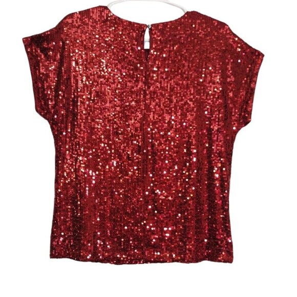 Cable & Gauge Women's Red Sequin Short Sleeve Top, Small. NWT. Made in China. - Picture 2 of 10